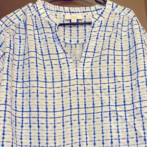 Linen blue and white printed top- size XL